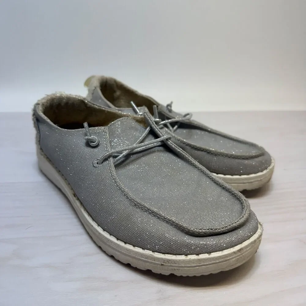 Womens Hey Dude Wendy Holiday Sparkle Silver Casual‎ Slip On Shoes Sz 6